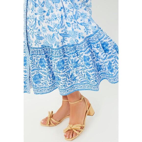 Pink City Prints Tuckernuck Blue Ocean Mix Gemma Block Print Midi Shirt Dress - Picture 5 of 16